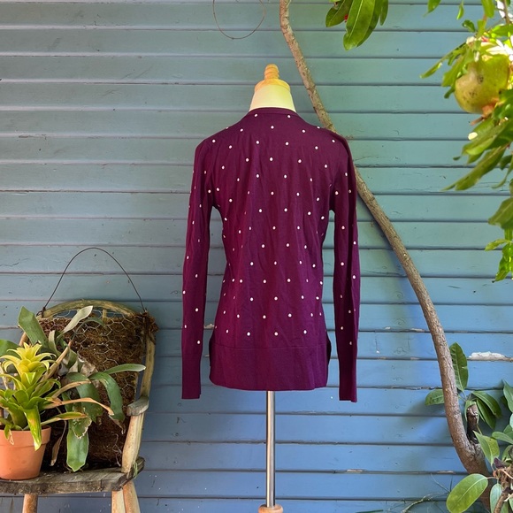 Halogen 100% Wool Purple Polka Dot Long Sleeve Cardigan - Picture 5 of 7